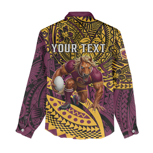 Personalised Brisbane Broncos Women Casual Shirt Polynesian Tribal Art Style With Hammerhead Mascot