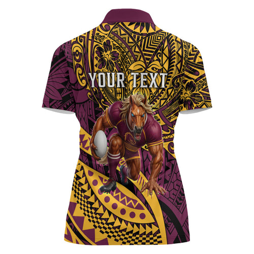 Personalised Brisbane Broncos Women Polo Shirt Polynesian Tribal Art Style With Hammerhead Mascot