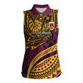 Personalised Brisbane Broncos Women Sleeveless Polo Shirt Polynesian Tribal Art Style With Hammerhead Mascot