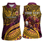 Personalised Brisbane Broncos Women Sleeveless Polo Shirt Polynesian Tribal Art Style With Hammerhead Mascot