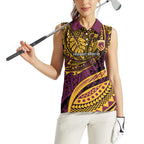 Personalised Brisbane Broncos Women Sleeveless Polo Shirt Polynesian Tribal Art Style With Hammerhead Mascot