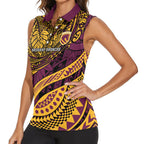Personalised Brisbane Broncos Women Sleeveless Polo Shirt Polynesian Tribal Art Style With Hammerhead Mascot