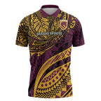 Personalised Brisbane Broncos Zipper Polo Shirt Polynesian Tribal Art Style With Hammerhead Mascot