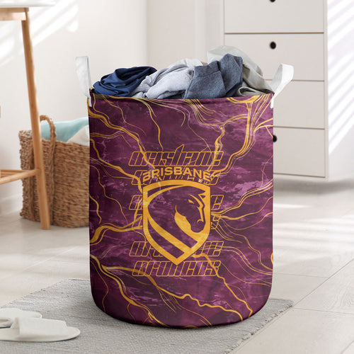 Brisbane Broncos Laundry Basket Gold Marble Pattern With Vibrant Topography Lines
