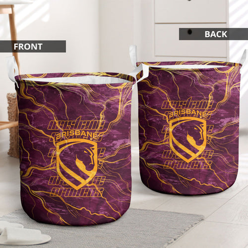 Brisbane Broncos Laundry Basket Gold Marble Pattern With Vibrant Topography Lines
