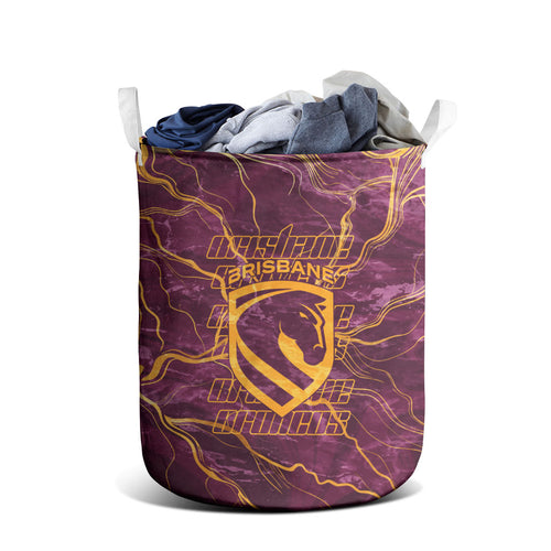 Brisbane Broncos Laundry Basket Gold Marble Pattern With Vibrant Topography Lines