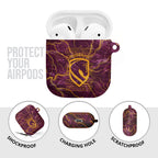 Brisbane Broncos AirPods Case Gold Marble Pattern With Vibrant Topography Lines