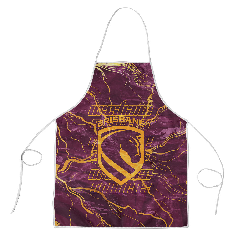 Brisbane Broncos Apron Gold Marble Pattern With Vibrant Topography Lines