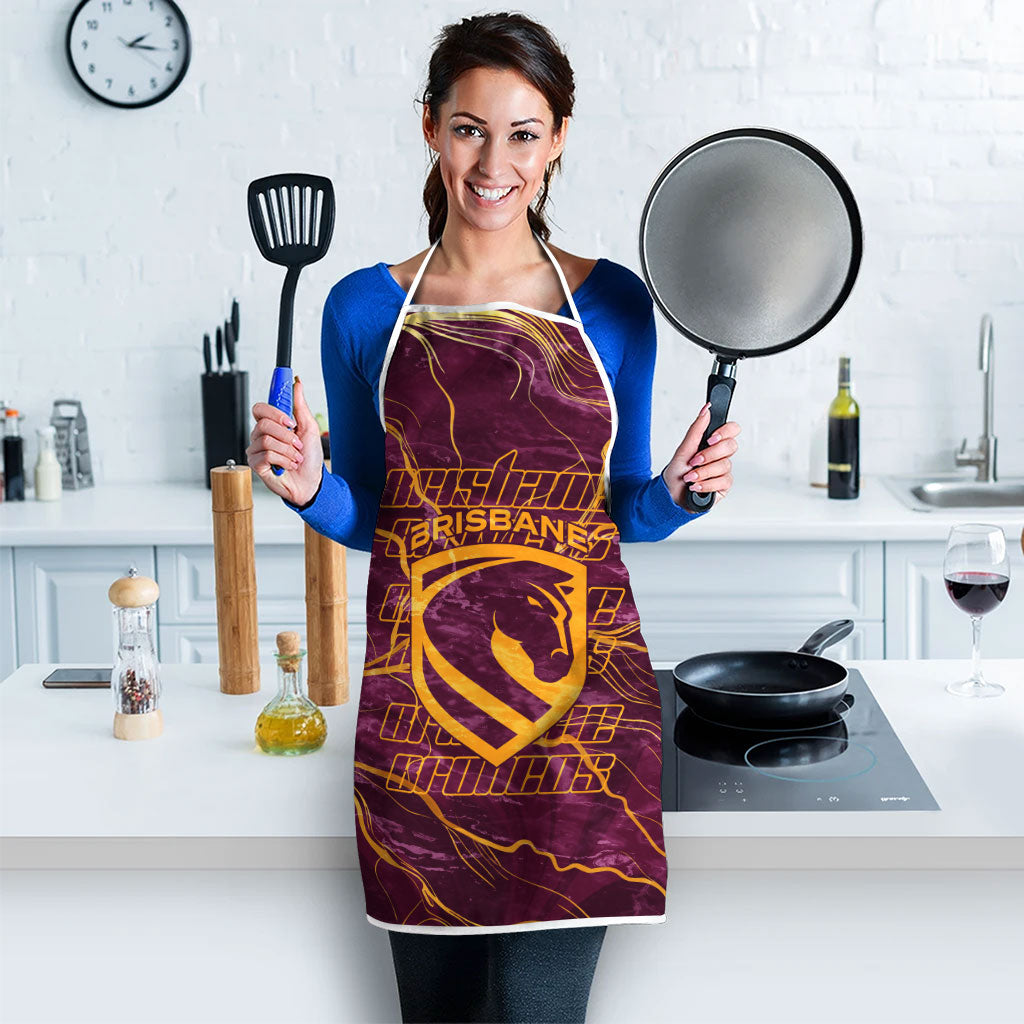 Brisbane Broncos Apron Gold Marble Pattern With Vibrant Topography Lines