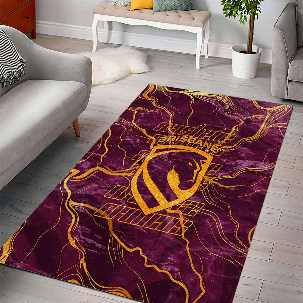 Brisbane Broncos Area Rug Gold Marble Pattern With Vibrant Topography Lines