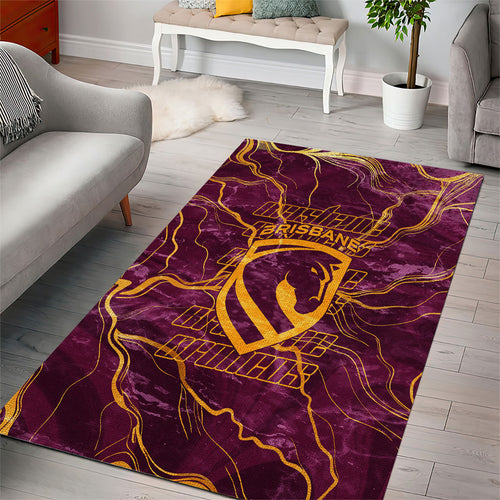 Brisbane Broncos Area Rug Gold Marble Pattern With Vibrant Topography Lines