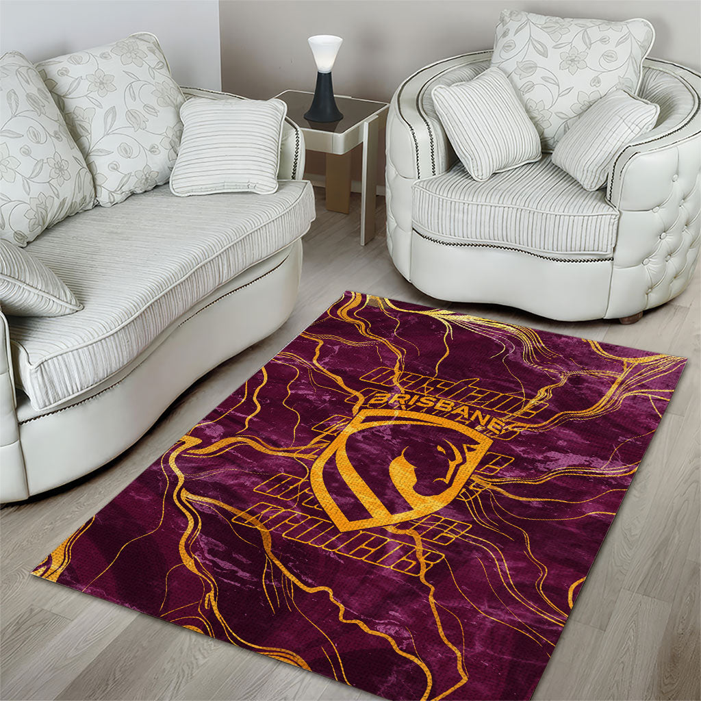 Brisbane Broncos Area Rug Gold Marble Pattern With Vibrant Topography Lines
