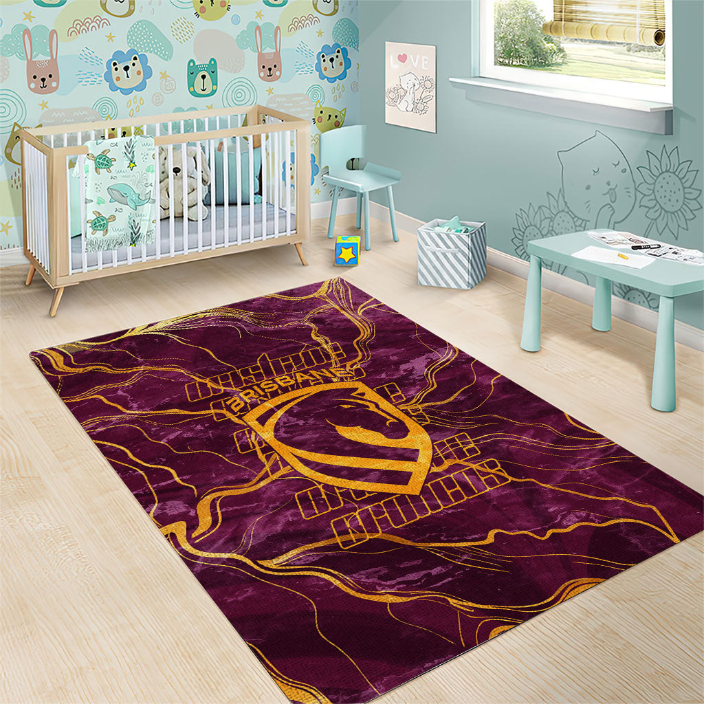 Brisbane Broncos Area Rug Gold Marble Pattern With Vibrant Topography Lines