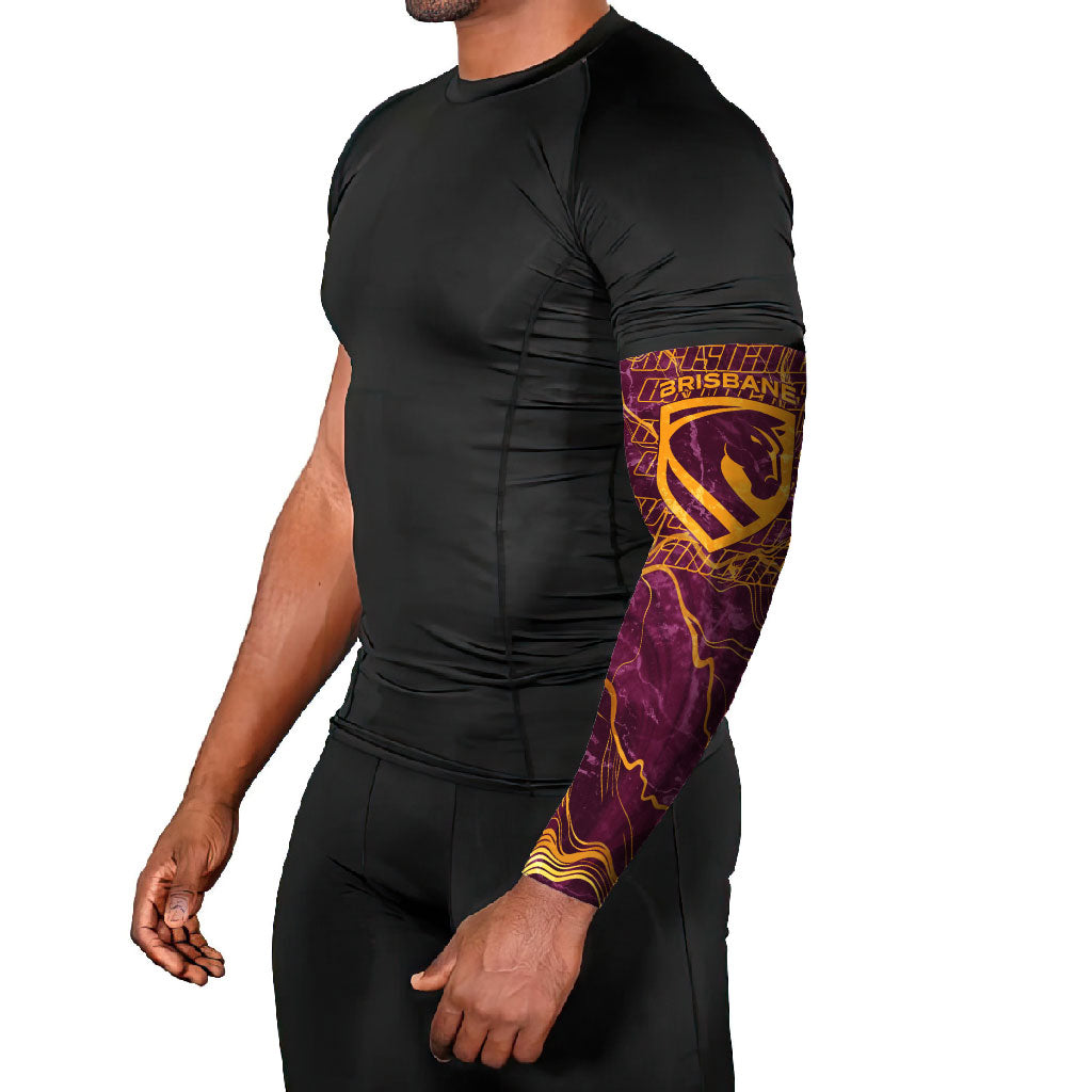 Brisbane Broncos Arm Sleeves Gold Marble Pattern With Vibrant Topography Lines