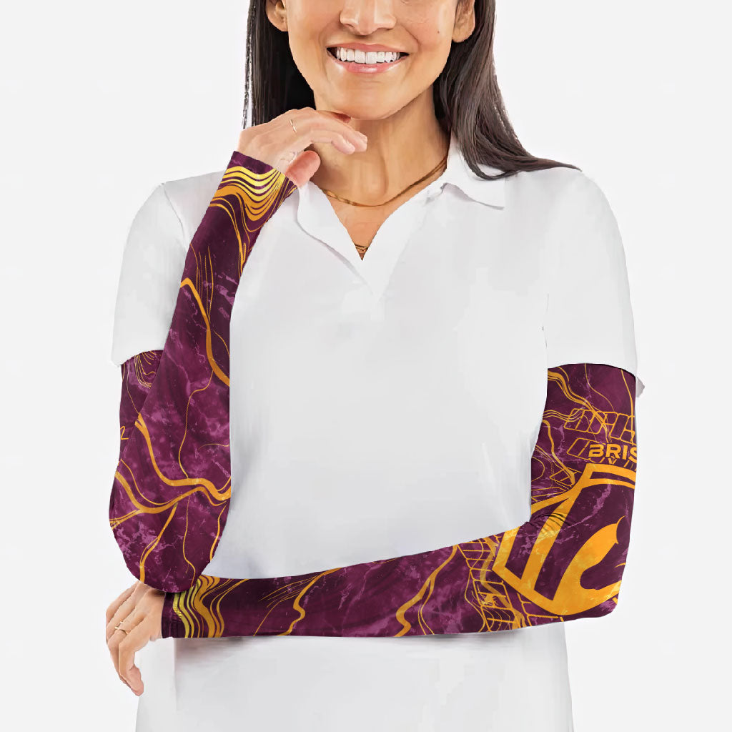 Brisbane Broncos Arm Sleeves Gold Marble Pattern With Vibrant Topography Lines