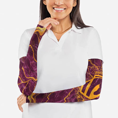 Brisbane Broncos Arm Sleeves Gold Marble Pattern With Vibrant Topography Lines