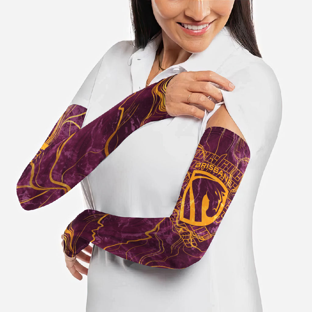Brisbane Broncos Arm Sleeves Gold Marble Pattern With Vibrant Topography Lines