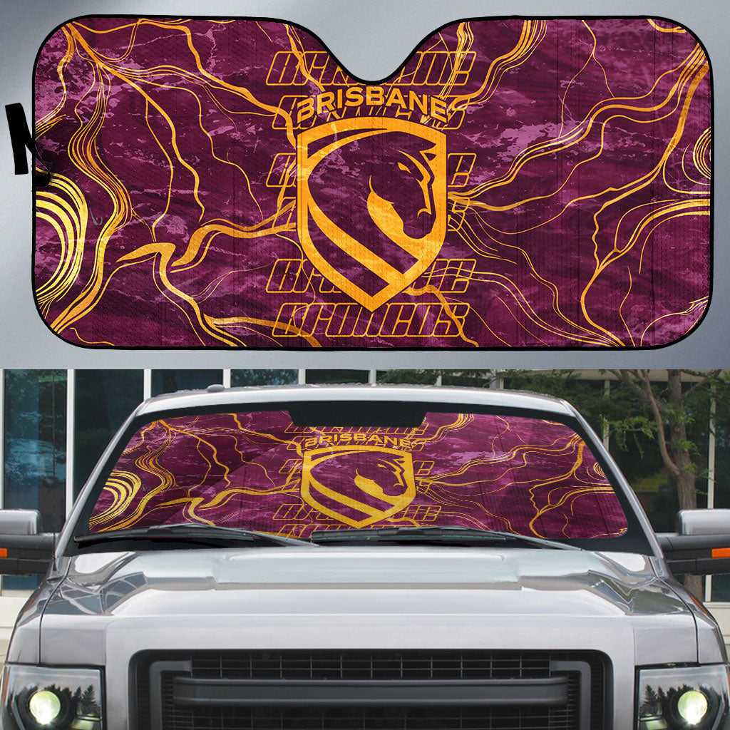 Brisbane Broncos Auto Sun Shade Gold Marble Pattern With Vibrant Topography Lines