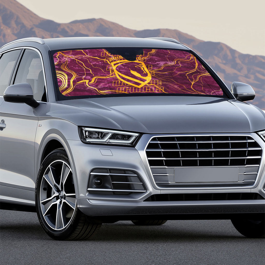 Brisbane Broncos Auto Sun Shade Gold Marble Pattern With Vibrant Topography Lines