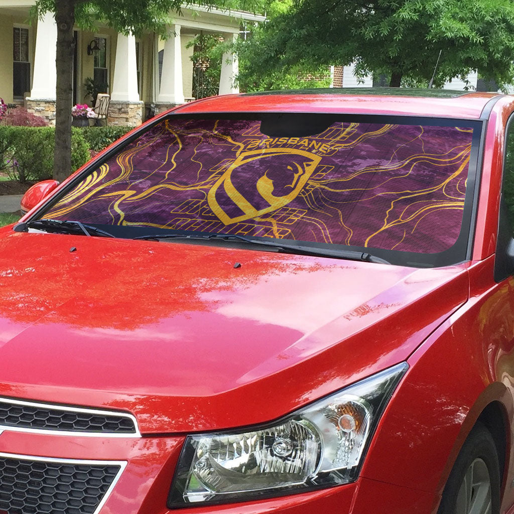 Brisbane Broncos Auto Sun Shade Gold Marble Pattern With Vibrant Topography Lines