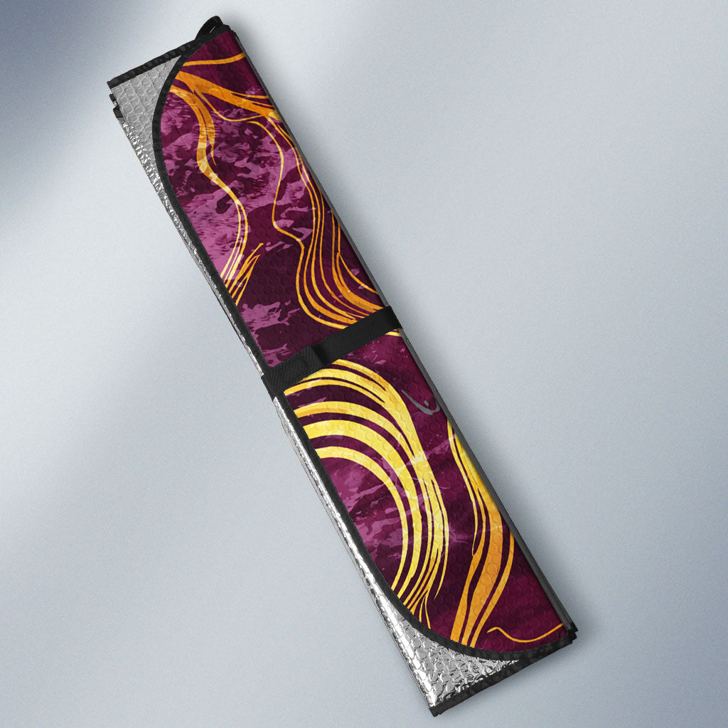 Brisbane Broncos Auto Sun Shade Gold Marble Pattern With Vibrant Topography Lines