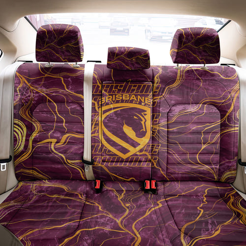 Brisbane Broncos Back Car Seat Cover Gold Marble Pattern With Vibrant Topography Lines