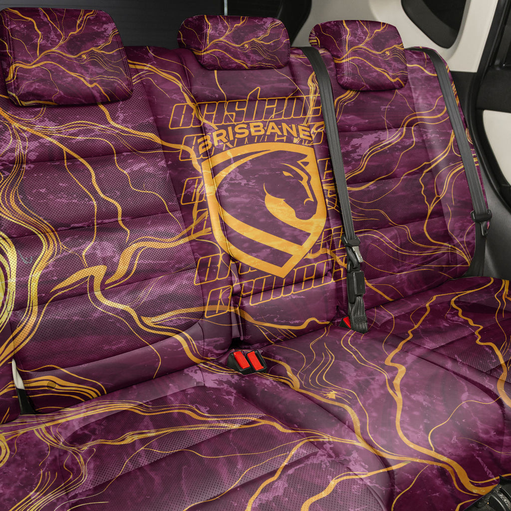 Brisbane Broncos Back Car Seat Cover Gold Marble Pattern With Vibrant Topography Lines