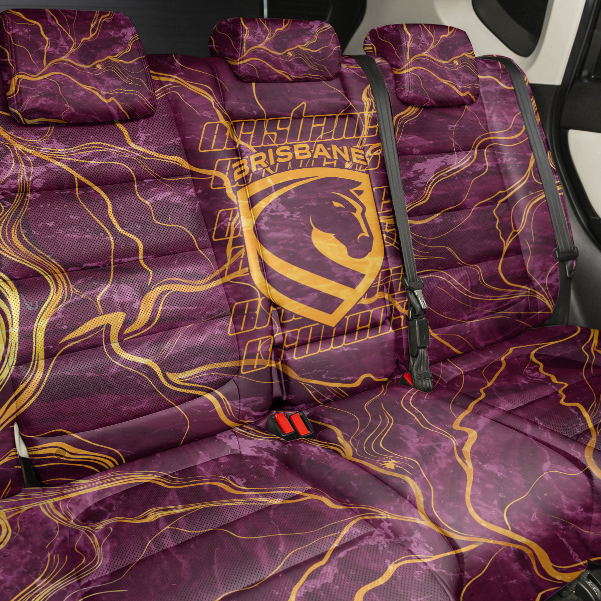 Brisbane Broncos Back Car Seat Cover Gold Marble Pattern With Vibrant Topography Lines