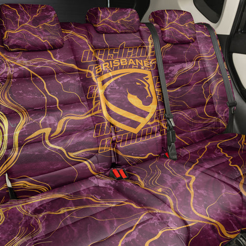 Brisbane Broncos Back Car Seat Cover Gold Marble Pattern With Vibrant Topography Lines