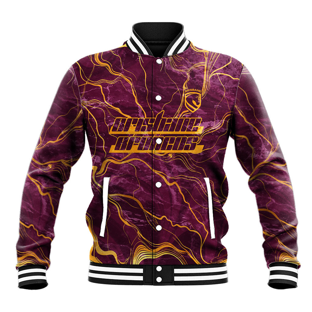 Brisbane Broncos Baseball Jacket Gold Marble Pattern With Vibrant Topography Lines