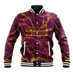 Brisbane Broncos Baseball Jacket Gold Marble Pattern With Vibrant Topography Lines