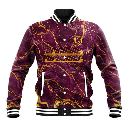 Brisbane Broncos Baseball Jacket Gold Marble Pattern With Vibrant Topography Lines