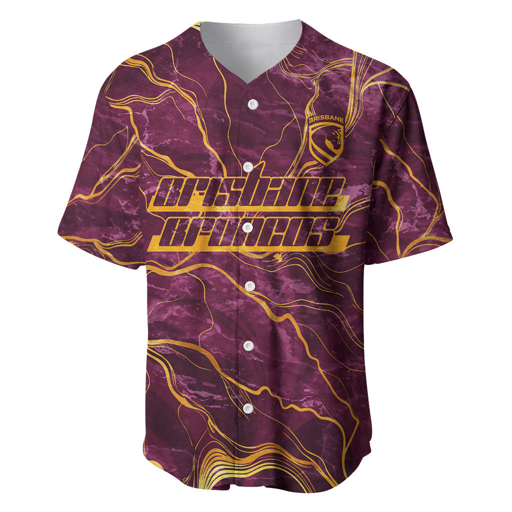 Brisbane Broncos Baseball Jersey Gold Marble Pattern With Vibrant Topography Lines