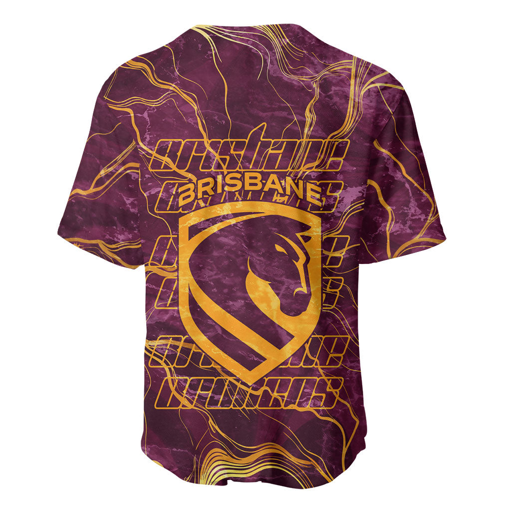 Brisbane Broncos Baseball Jersey Gold Marble Pattern With Vibrant Topography Lines