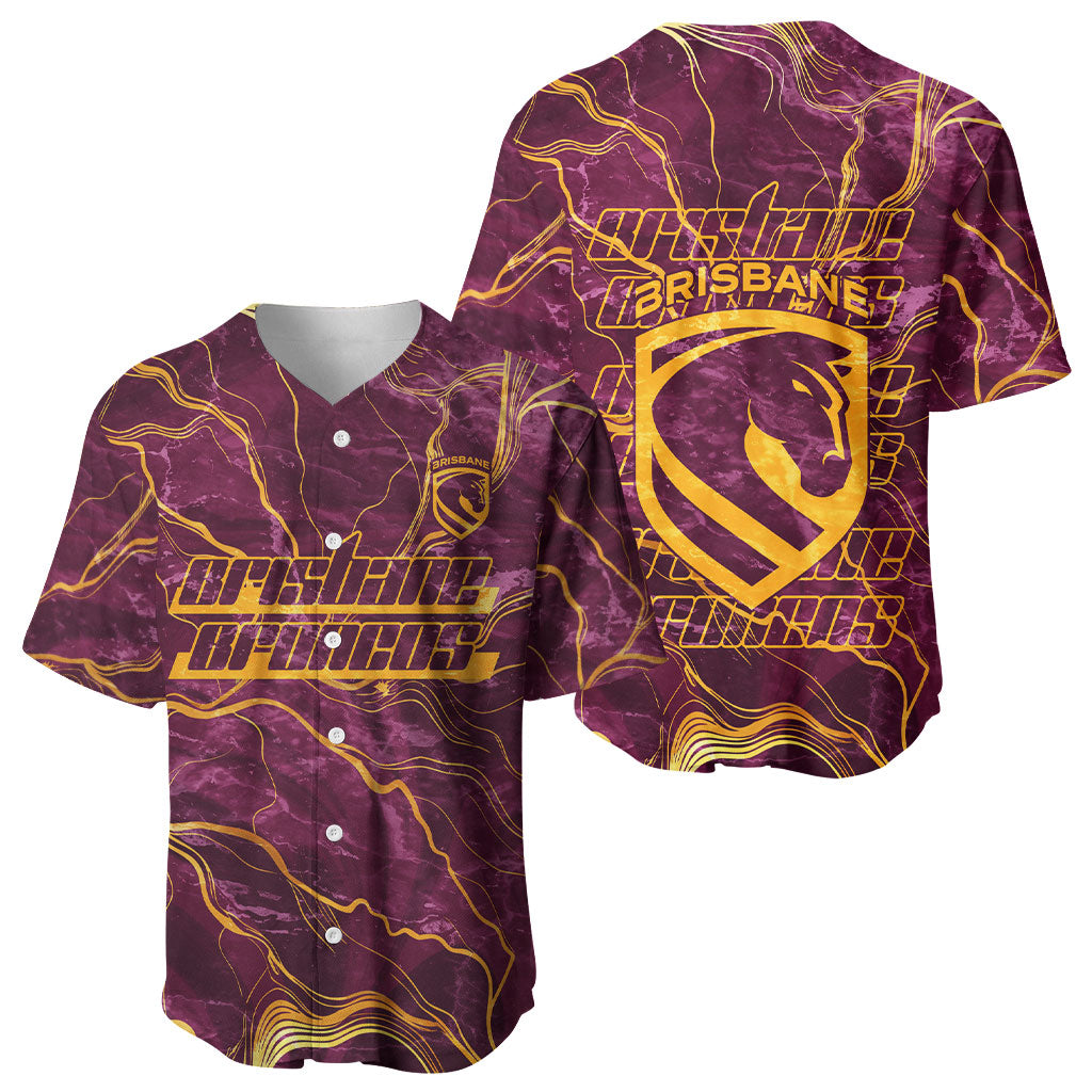 Brisbane Broncos Baseball Jersey Gold Marble Pattern With Vibrant Topography Lines