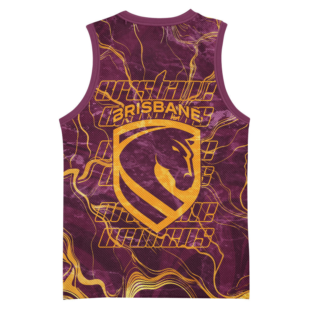 Brisbane Broncos Basketball Jersey Gold Marble Pattern With Vibrant Topography Lines