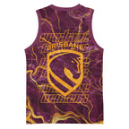 Brisbane Broncos Basketball Jersey Gold Marble Pattern With Vibrant Topography Lines