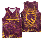 Brisbane Broncos Basketball Jersey Gold Marble Pattern With Vibrant Topography Lines
