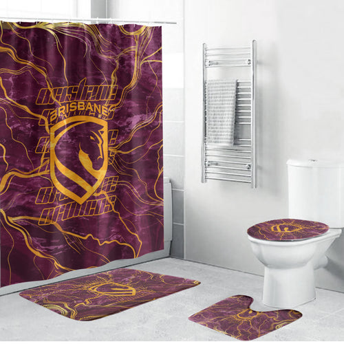 Brisbane Broncos Bathroom Set Gold Marble Pattern With Vibrant Topography Lines