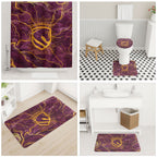 Brisbane Broncos Bathroom Set Gold Marble Pattern With Vibrant Topography Lines