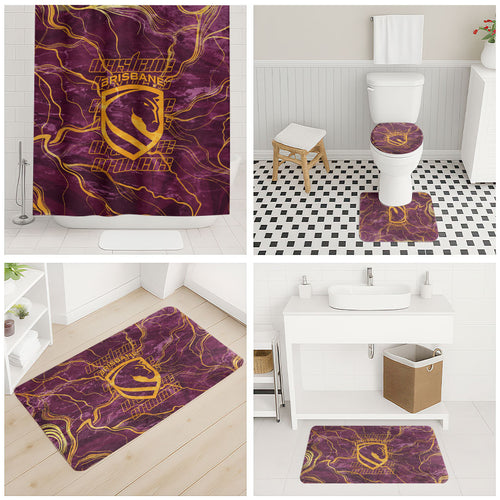 Brisbane Broncos Bathroom Set Gold Marble Pattern With Vibrant Topography Lines