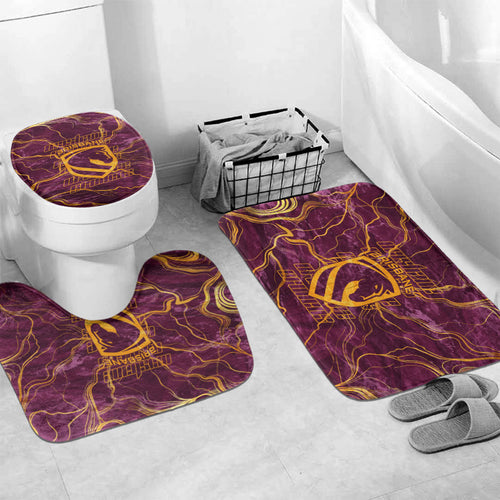 Brisbane Broncos Bathroom Set Gold Marble Pattern With Vibrant Topography Lines