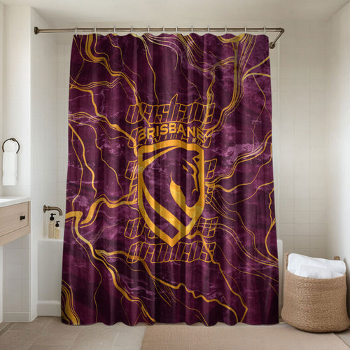 Brisbane Broncos Bathroom Set Gold Marble Pattern With Vibrant Topography Lines