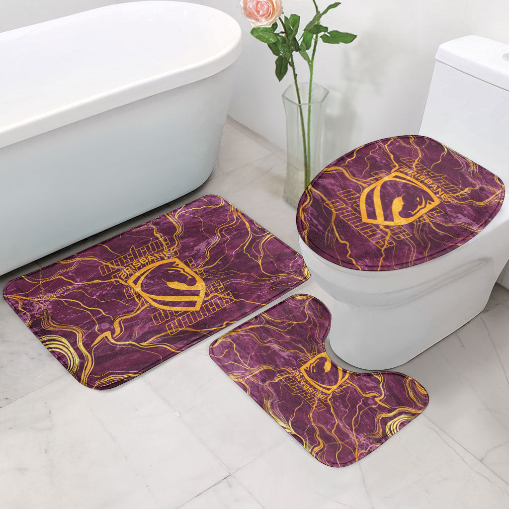 Brisbane Broncos Bathroom Set Gold Marble Pattern With Vibrant Topography Lines