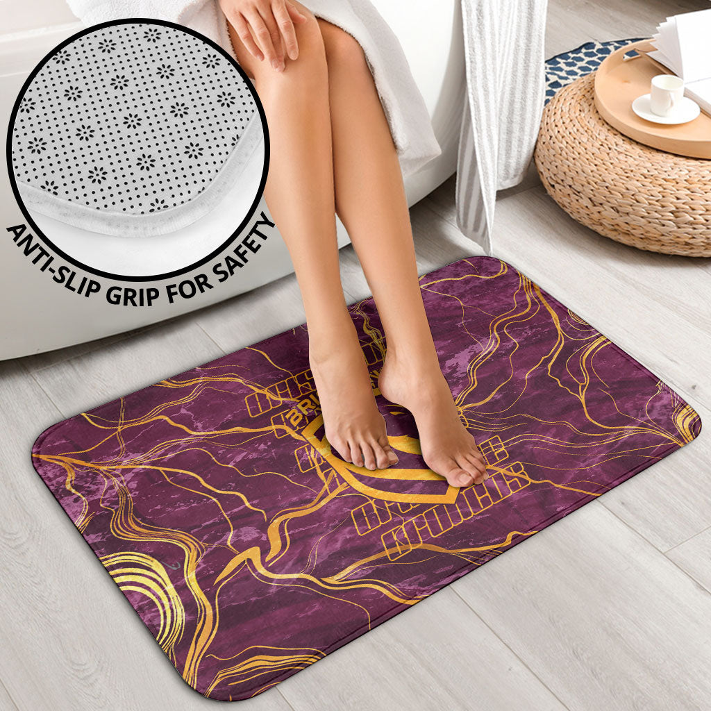 Brisbane Broncos Bathroom Set Gold Marble Pattern With Vibrant Topography Lines