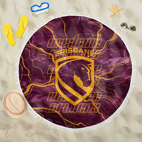 Brisbane Broncos Beach Blanket Gold Marble Pattern With Vibrant Topography Lines