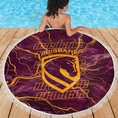 Brisbane Broncos Beach Blanket Gold Marble Pattern With Vibrant Topography Lines