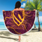 Brisbane Broncos Beach Blanket Gold Marble Pattern With Vibrant Topography Lines