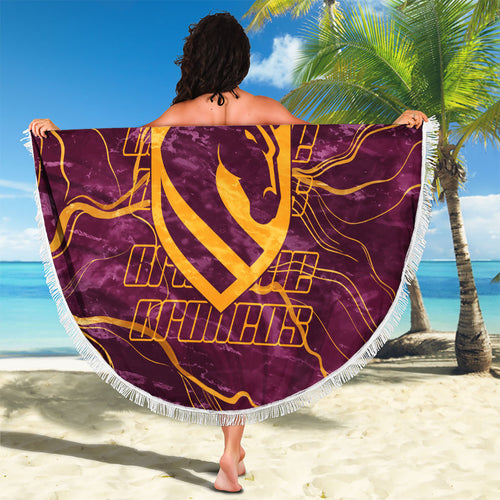 Brisbane Broncos Beach Blanket Gold Marble Pattern With Vibrant Topography Lines