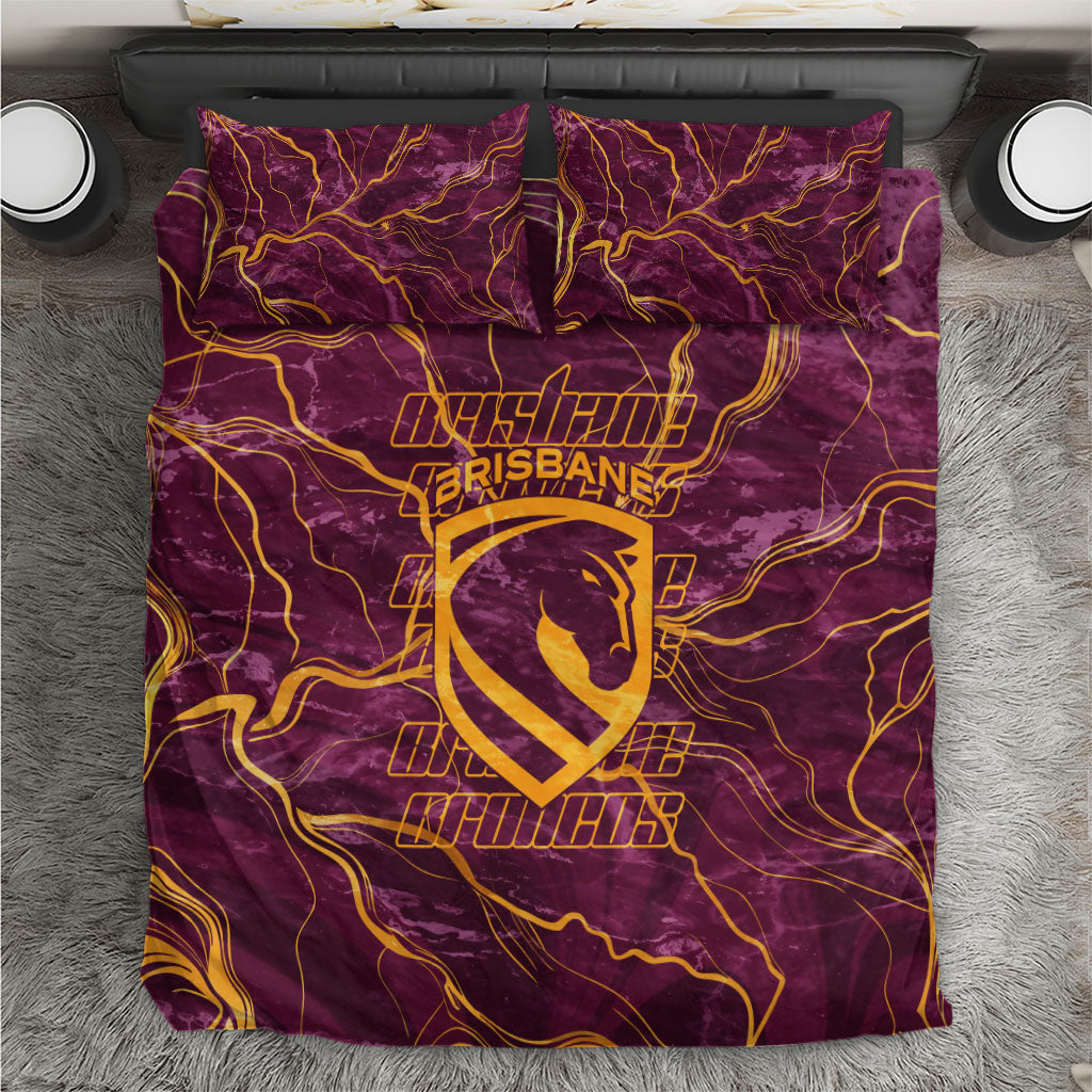 Brisbane Broncos Bedding Set Gold Marble Pattern With Vibrant Topography Lines
